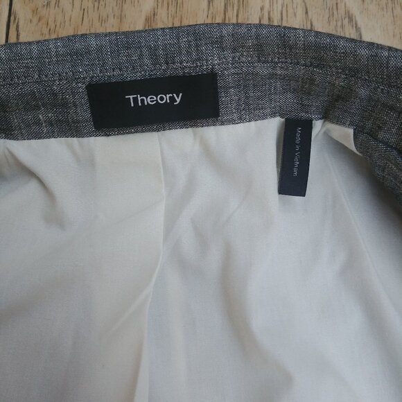 Theory size 4 linen blend double breasted blazer jacket lightweight gray - Picture 12 of 16
